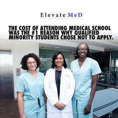 three women standing next to each other in front of a hospital door with the caption elevate med