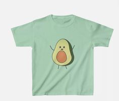 Cute Green Crew Neck Shirt, Cute Green Shirt With Funny Print, Baby Kiwi, Twill Tape, Kiwi, White Shirt, Heavy Cotton, Solid Colors, Polo Shirt