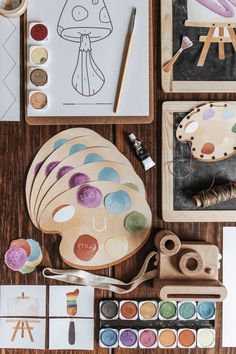 art supplies are laid out on a table