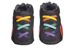 "Handmade high-quality black leather baby shoes with rainbow shoe-laces, with red inserts and a soft sole. This baby shoes will make your gift unique and will be a great birthday or baby shower gift. Evtodi. Our buyers receive high-quality genuine leather shoes at an affordable price. NOTE: The age is just as reference. Choose the correct size by the shoes sole length, not the age. 👉 1. If you want a suede sole, just send me a message. When you buy shoes, then in the \"Add a note to EVTODI\" wr Rainbow Shoelaces, Personalized Leather Gifts, Soft Sole Baby Shoes, Newborn Shoes, Rainbow Shoes, Leather Baby Shoes, Baby Moccasins, Leather Baby, Black Baby