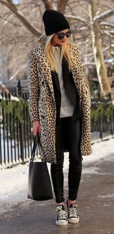 Leopard Coat, Leopard Print Coat, Elegante Casual, Outfits Black, Fashion Blogger Style, Cooler Look, Print Coat, Girl Swag