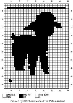 a black and white cross stitch pattern with a dog on it's back side