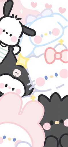 an image of a hello kitty wallpaper in pink and grey colors with sheeps