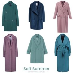 Soft Summer Winter Coat, Muted Color Palette Outfits, Soft Summer Outfits Color Palettes, Soft Summer Palette Outfits, Soft Summer Colour Palette, Soft Summer Color Palette Outfits, Summer Colour Palette