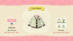 an animal crossing cardigan outfit is shown in this screenshot from the game,