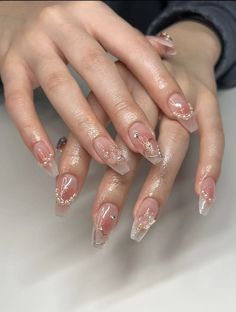 Almond Nails Nails Inspo Coffin, Korean Glass Nails, Nail Ideas Designs, Long French Tip, Swirly Nails, Prom Nails Red, Korean Nail, Classy Prom, Nails Purple