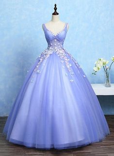 Any things please feel free to contact us: sales@Solvbao.com******* Product Detail*******Fabric: Tulle Product Number:#L6YTHemline: Floor LengthNeckline:V-necklineMaking time:2-3 weeks, Shipping time: 3-5 DaysCustom size/color, Rush Order is available, and no extra cost.******* Custom Measurements*******For better fitting, You can leave us the following information in the order notes when you check out, and please have a look our measuring guide at first: :Bust: ________inch/cm,Waist: ________inch/cm,Hips: ________inch/cmHollow to knee( for knee length dress only):________inch/cmHollow to Floor(without shoes): ________inch/cmYour Height without shoes______, The Shoes height you will wear with the dress:______Occasion date:______For the exactly right measurements or size, please have a look Purple V-neck Prom Gown, V-neck Purple Gown For Prom Season, Purple V-neck Gown For Prom, Purple V-neck Wedding Gown, Lavender V-neck Dress For Prom, Fitted Bodice V-neck Dress For Debutante Ball, V-neck Dress For Debutante Ball With Fitted Bodice, Elegant Lavender Dress For Quinceanera, Lavender Ball Gown For Wedding