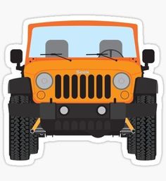 an orange jeep sticker with the front view of it's tires and hood