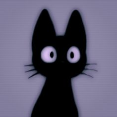 a black cat with big eyes looking at the camera while standing in front of a purple background