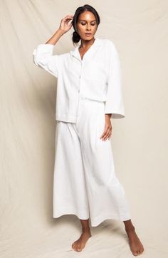 Feel cool and comfy in supersoft pima-cotton pajamas that pairs a notched-collar top with matching wide-leg pants. Top has notched collar; long sleeves 100% cotton Machine wash, dry flat Made in Peru Luxury Sleepwear, Cotton Pajamas, Cotton Pajama Sets, Pajama Set Women, Collar Top, Getting Cozy, Pima Cotton, Mommy And Me, Knit Jersey