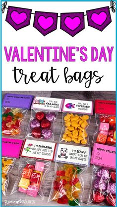 valentine's day treat bags with candy in them