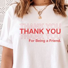 * WHITE SHIRT WITH RED DESIGN Being A Friend, Friends Tshirt, Red Design, White Shirt, Clothing Items, Thank You, Bathing Beauties, Purses And Bags, Music Clothes