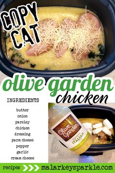 the recipe for an olive garden chicken casserole is shown