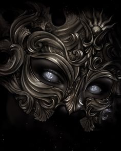 an artistic mask with blue eyes on a black background