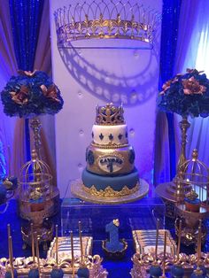 a table topped with lots of cakes and desserts