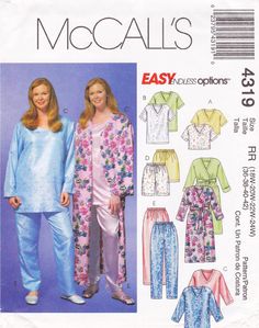 two women's pajamas and top sewing pattern