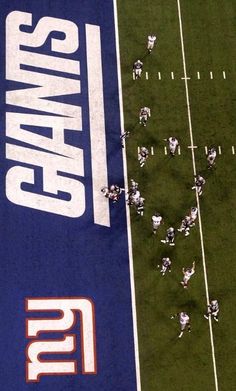 an overhead view of a football field with the giants logo on it