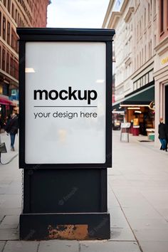 a sign on the sidewalk that says mock up your design here in black and white