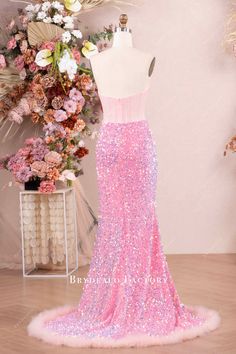 Custom Prom Dresses, Tailor-Made Wedding Formal Gowns Puffy Wedding Dresses, Glitter Prom Dress, Feather Prom Dress, Blush Wedding Dress, Velvet Prom Dress, Custom Prom Dress, Pink Corset, Strapless Sweetheart Neckline, Fit And Flare Skirt