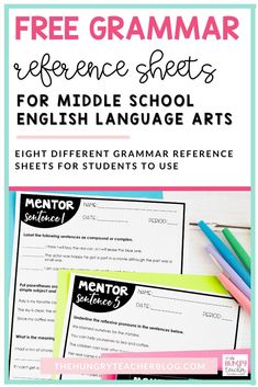 the free printable worksheet for middle school english language arts with text overlay