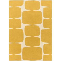 an area rug with yellow and white squares in the middle, on a white background