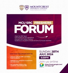 a flyer for the murcc freshers forum with an image of auditorium seats