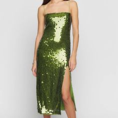 New Xs Reformation Sequin Vidette Dress. Tags Still On. Fitted Green Sequin Dress For Gala, Spring Gala Midi Dress With Sequins, Elegant Green Sequin Mini Dress, Elegant Green Mini Sequin Dress, Holiday Gala Midi Dress, Green Mini Sequin Dress For Evening, Fitted Green Midi Dress For Gala, Green Knee-length Midi Dress For Holiday, Green Sequin Cocktail Dress