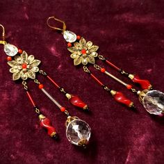 Gorgeous Red Crystal Czechoslovakian Drop Earrings Measure 5.5" Long Crystals In Excellent Condition Nothing Is Chipped Or Crack. Stamp Czech Nouveau Jewelry, Jewelry Antique, Art Nouveau Jewelry, Red Crystals, Glass Earrings, Antique Art, Female Art, Art Nouveau, Jewelry Earrings