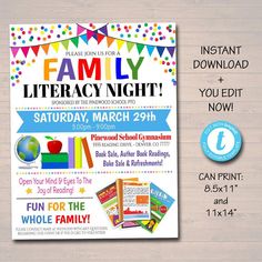 a flyer for a children's library night