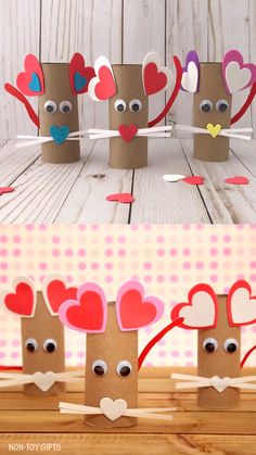 some paper bags with hearts and eyes on them