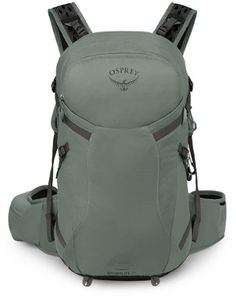 the ospree backpack is shown in grey