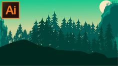 an animated landscape with trees and mountains