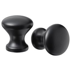 two black knobs are shown against a white background and one is in the shape of an egg