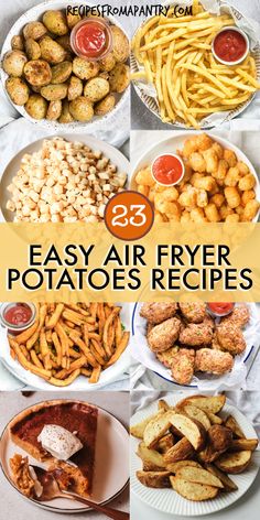 different types of air fryer potatoes are shown in this collage