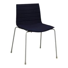 a blue chair with metal legs on a white background