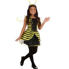 Imagine your child as the busiest bee in the garden with our Kid’s Lil Bee Costume! Perfect for little ones who love to buzz around, this charming outfit features a fuzzy black and yellow striped dress, delicate wings, and a cute antenna headband. Watch as your child transforms into a diligent pollinator, spreading joy and sweetness wherever they go. Ideal for Halloween, school plays, or dress-up days, this costume ensures they’ll be the star of the hive. With its comfortable fit and adorable de Bumble Bee Tights, Bee Costumes, Bumble Bee Costume, Bug Costume, Yellow Striped Dress, Bee Costume, Outfits For Girls, Striped Tights, Dress Up Day