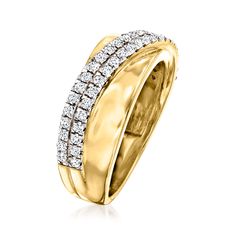 Ross-Simons - .50 ct. t. w. Diamond Crossover Ring in 18kt Gold Over Sterling. Size 6. Indulge in this timeless ring to make each and every day sparkle! Two scintillating stripes of .50 ct. t. w. round diamonds create a classic crossover design alongside the glossy 18kt yellow gold over sterling silver band. 1/4" wide. Diamond crossover ring. Diamond birthstones are the perfect gift for April birthdays. Diamond Crossover Ring, Crossover Diamond Ring, Timeless Ring, Crossover Ring, April Birthday, Diamond Birthstone, Ring Diamond, Sterling Silver Bands, Silver Band