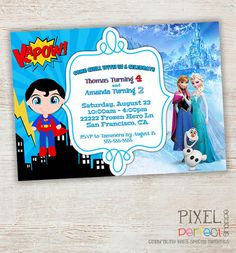 an image of frozen princess and mickey mouse birthday party card with the theme of disney's frozen world