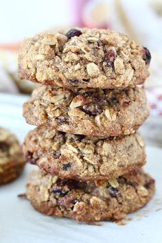 three oatmeal cookies stacked on top of each other