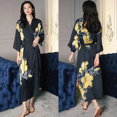 Unwind in style with our Emersyn Floral Silk Print Kimono Robes. Made with luxurious silk, these robes are perfect for lounging around the house or getting ready for a night out. The beautiful floral print adds a touch of elegance, while the kimono style provides comfort and ease. Get ready to embrace relaxation in a fashionable way! 14 gorgeous prints to choose from! Gender: WOMEN Item Type: Kimono Robes, Silk Robe Material: Polyester/Rayon Material: Faux Silk/Satin Dresses Length: Mid-Calf Pat Long Robe Nightgowns, Moda Kimono, Luxury Nightwear, Pyjamas Womens, Silk Satin Dress, Floral Robes, Womens Kimono, Maxi Slip Dress, Print Kimonos