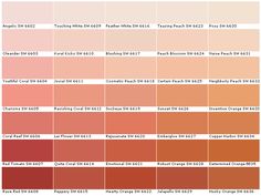 the color chart for different shades of red, orange and pink with text below it