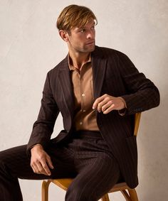 Italian Flannel Madison Jacket in Brown Pinstripe Sweatshorts Shorts, Stripe Suit, Fall Suit, Brown Pinstripe, Soft Tailoring, Tuxedo Dress, Denim Sweater, Slim Fit Suits, Fitted Suit