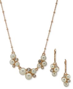 in stock Pearl Crystal, Crystal Cluster, Anne Klein, Necklace Set, Gold Tones, Drop Earrings, Crystals, Christmas