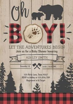 a lumber themed baby shower is shown with the bear and cub theme on it's wood