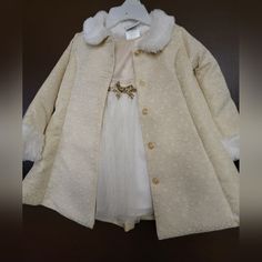 Nannette Baby Winter Dress And Coat, Size 6-9 Months, Never Worn Except To Try On To Take Pictures In, This Is The Most Beautiful Little Girl Dress And Coat For Christmas And Winter, Gold And White And Glittery, Shimmery And So Much Detail. Baby Winter Dress, Winter Gold, Christmas And Winter, Month Colors, Winter Dress, Take Pictures, Baby Winter, Girl Dress