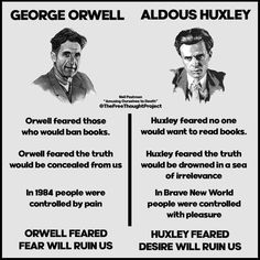 two men are shown in black and white with the caption george orwell's quote