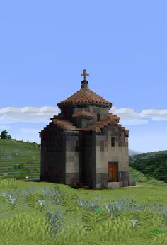 an old church in the middle of a field