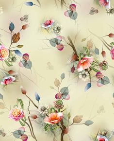 a wallpaper with flowers and leaves on it