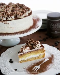 a piece of cake sitting on top of a white plate