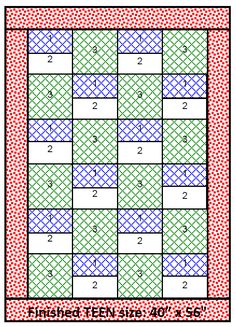 a quilt pattern with the numbers on each side and four different squares in red, white and